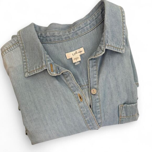 J. Jill 100% cotton Long Sleeve Light Blue Denim Buttoned Shirt Size M - Picture 4 of 9